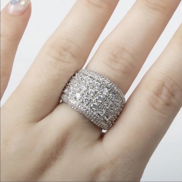 NEW 925 SILVER ROUND DIAMOND PAVE WIDE BAND RING - Picture 2 of 8